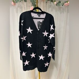 Chic Black Cardigan with Pink Star Design